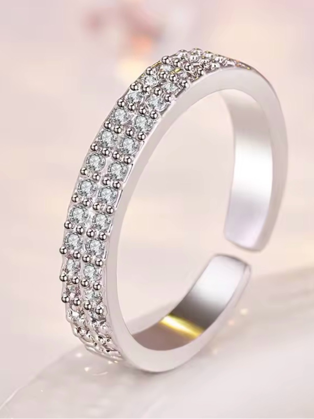 Silver Crystal Pave Open Band Ring - White